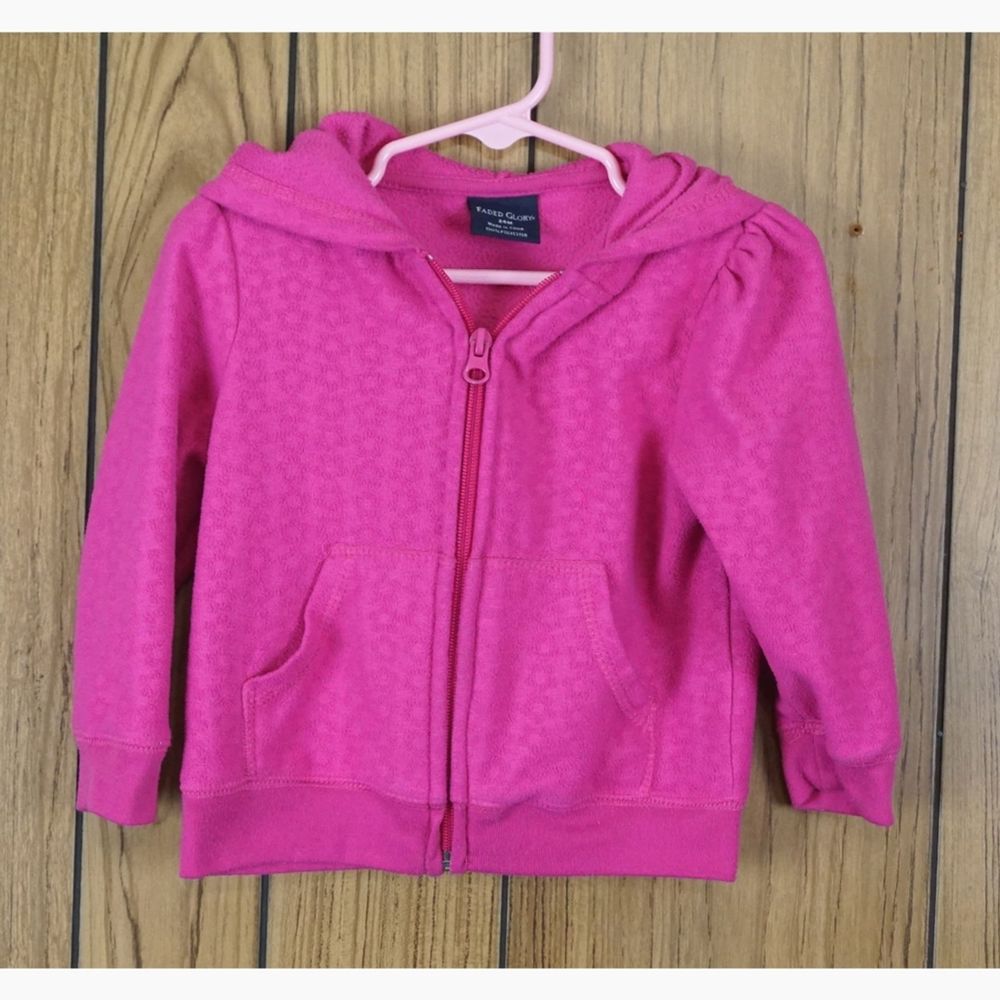 Faded Glory Pink Flower Fleece Zip Hoodie sz 24m